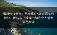 蜜桃传媒盘点：热点事件5条亲测有效秘诀，圈内人上榜理由彻底令人引发轩然大波