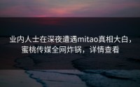 业内人士在深夜遭遇mitao真相大白，蜜桃传媒全网炸锅，详情查看
