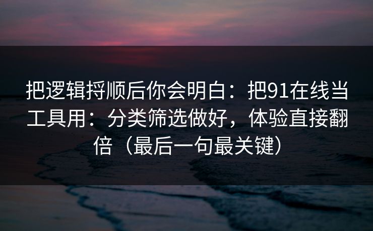 把逻辑捋顺后你会明白：把91在线当工具用：分类筛选做好，体验直接翻倍（最后一句最关键）